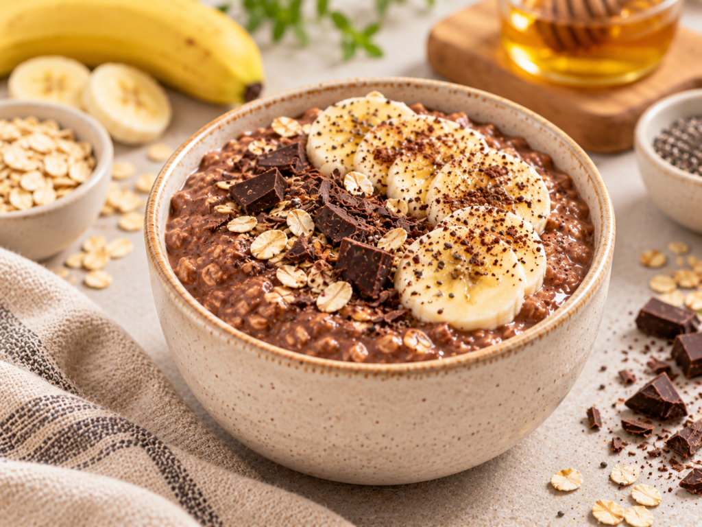 Overnight oats de chocolate y plátano