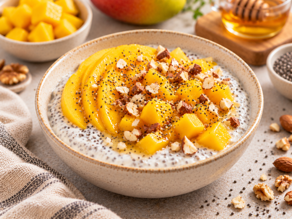 Pudding de chía, yogur y mango